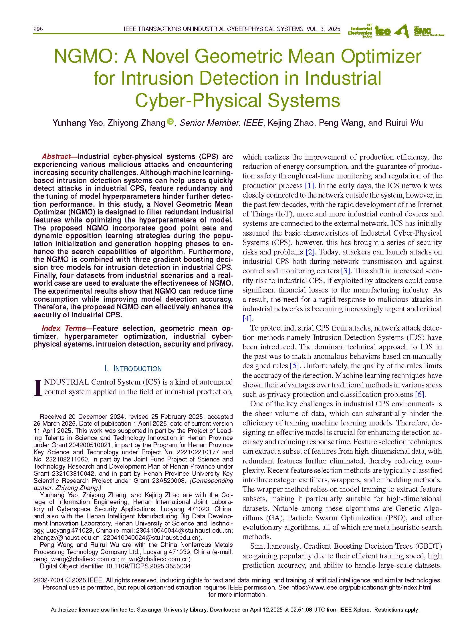 NGMO A Novel Geometric Mean Optimizer for Intrusion D